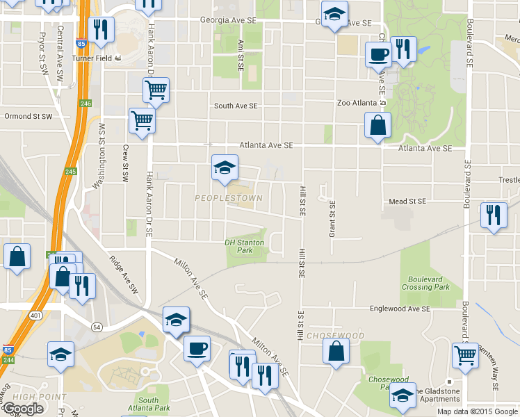 map of restaurants, bars, coffee shops, grocery stores, and more near 206 Farrington Avenue Southeast in Atlanta