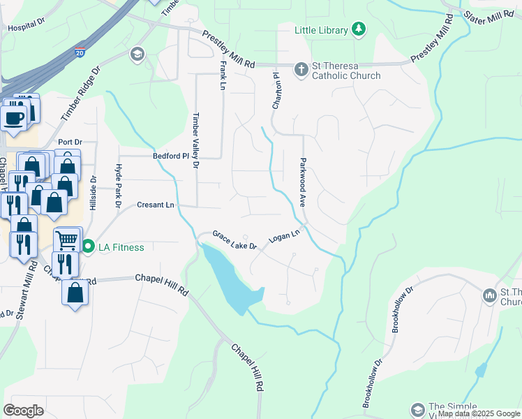 map of restaurants, bars, coffee shops, grocery stores, and more near 2920 Stanway Avenue in Douglasville