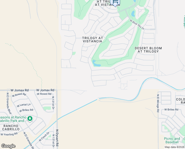 map of restaurants, bars, coffee shops, grocery stores, and more near 12813 West Bajada Road in Peoria