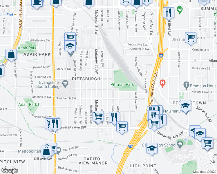 map of restaurants, bars, coffee shops, grocery stores, and more near 1016 Ira Street Southwest in Atlanta