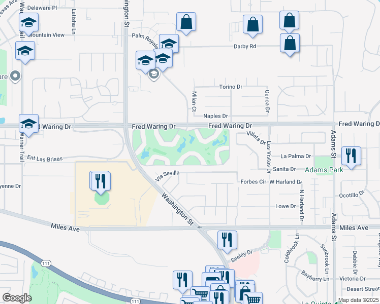 map of restaurants, bars, coffee shops, grocery stores, and more near 78283 Scarlet Court in La Quinta