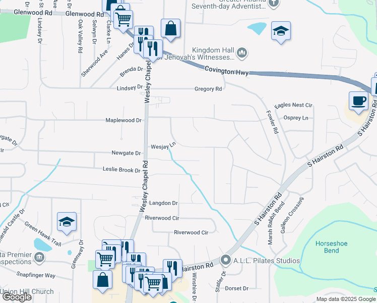 map of restaurants, bars, coffee shops, grocery stores, and more near 4386 Aldergate Drive in Decatur