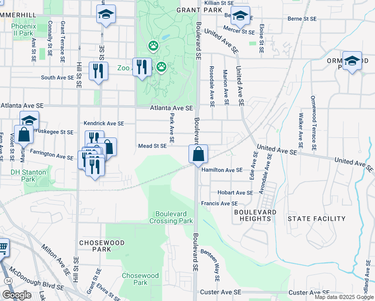 map of restaurants, bars, coffee shops, grocery stores, and more near 561 Mead Street Southeast in Atlanta