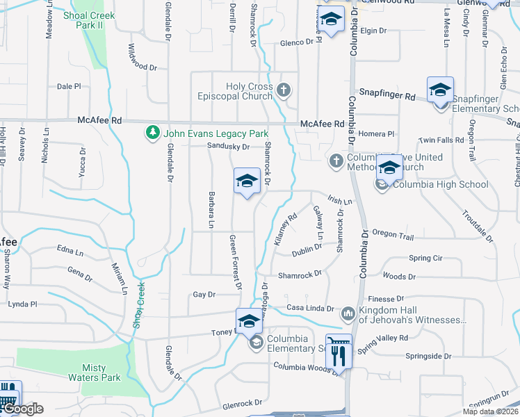 map of restaurants, bars, coffee shops, grocery stores, and more near 2144 Shamrock Drive in Decatur