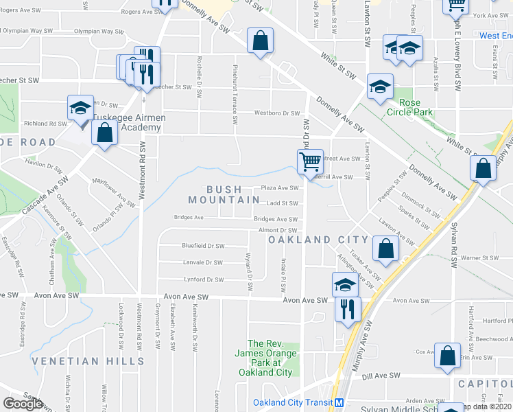 map of restaurants, bars, coffee shops, grocery stores, and more near 1302 Ladd Street Southwest in Atlanta