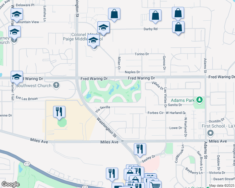 map of restaurants, bars, coffee shops, grocery stores, and more near 78283 Scarlet Court in La Quinta