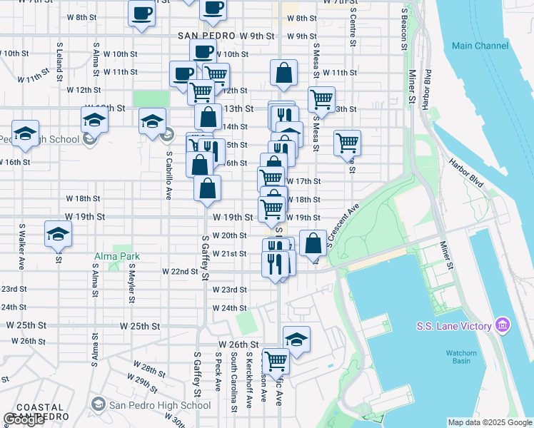 map of restaurants, bars, coffee shops, grocery stores, and more near 523 West 18th Street in Los Angeles