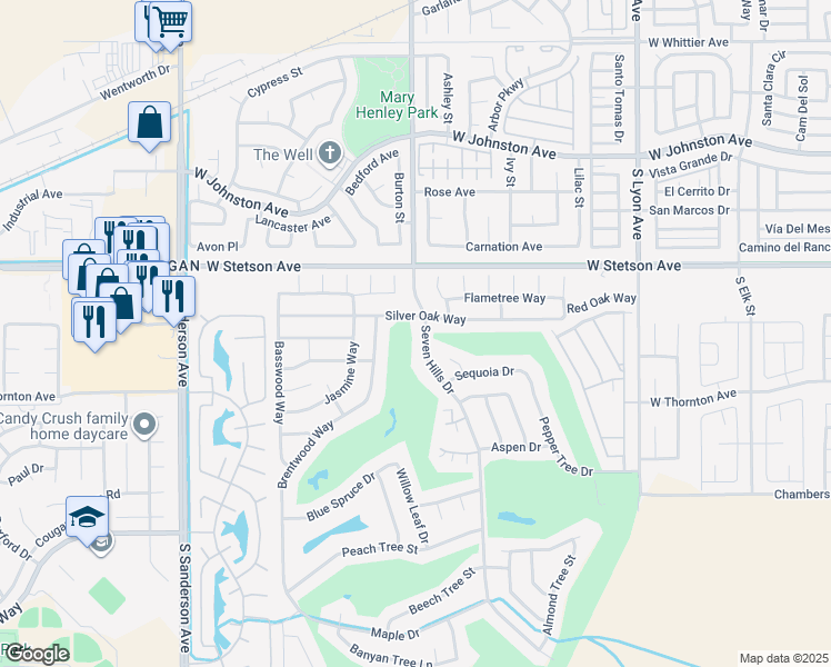 map of restaurants, bars, coffee shops, grocery stores, and more near 1229 Seven Hills Drive in Hemet