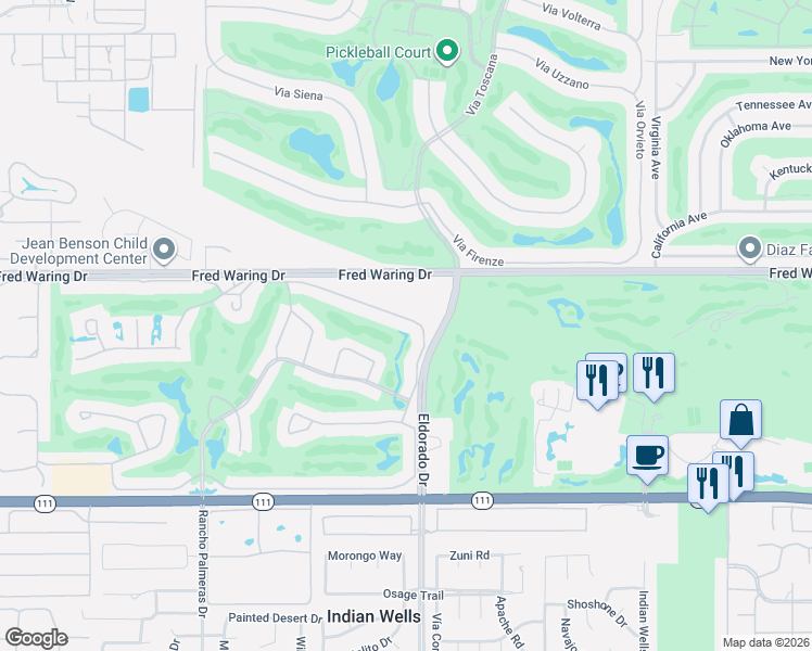 map of restaurants, bars, coffee shops, grocery stores, and more near 75653 Camino De Paco in Indian Wells