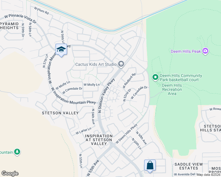 map of restaurants, bars, coffee shops, grocery stores, and more near 5388 West Molly Lane in Phoenix
