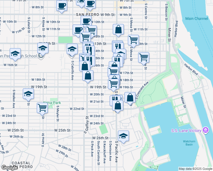 map of restaurants, bars, coffee shops, grocery stores, and more near 1818 South Grand Avenue in Los Angeles