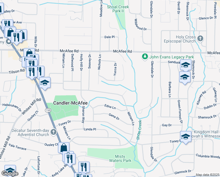 map of restaurants, bars, coffee shops, grocery stores, and more near 2316 Miriam Lane in Decatur