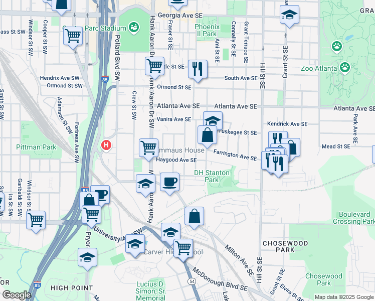map of restaurants, bars, coffee shops, grocery stores, and more near 1000 Fern Avenue Southeast in Atlanta