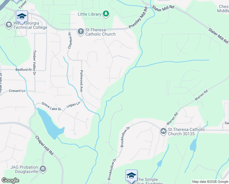 map of restaurants, bars, coffee shops, grocery stores, and more near 9455 Woodlawn Drive in Douglasville