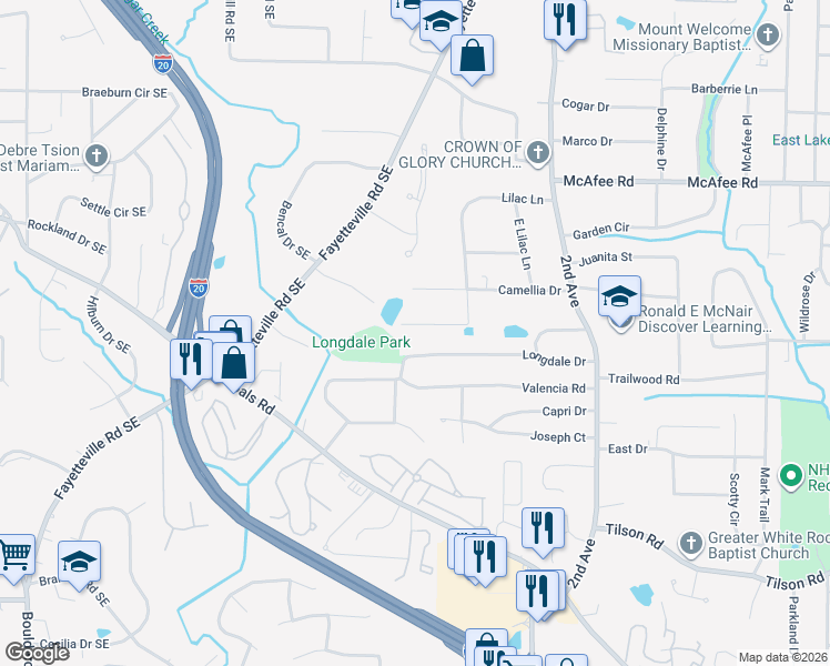 map of restaurants, bars, coffee shops, grocery stores, and more near 2214 Lilac Ln in Decatur