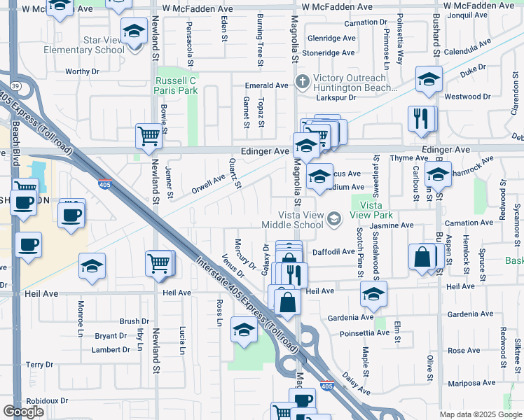 map of restaurants, bars, coffee shops, grocery stores, and more near 16212 Kipling Circle in Westminster