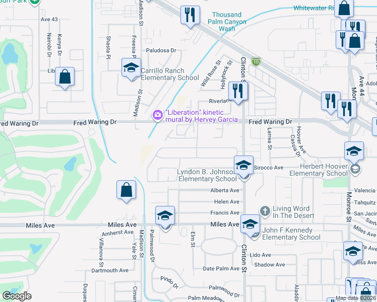 map of restaurants, bars, coffee shops, grocery stores, and more near 81203 Avenida Gonzalez in Indio