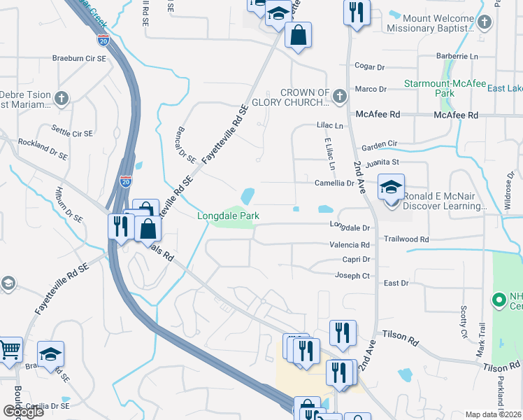 map of restaurants, bars, coffee shops, grocery stores, and more near 2214 Lilac Lane in Decatur