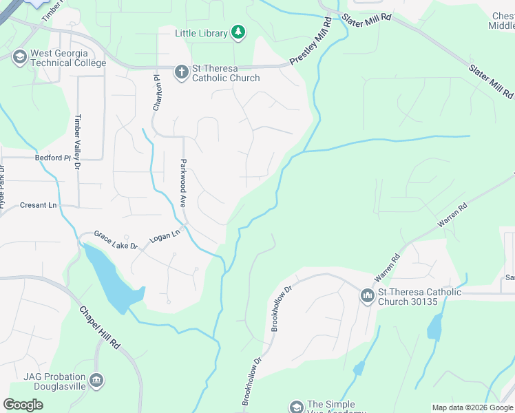 map of restaurants, bars, coffee shops, grocery stores, and more near 9455 Woodlawn Dr in Douglasville