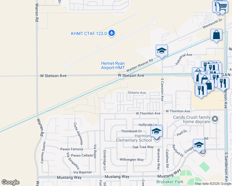 map of restaurants, bars, coffee shops, grocery stores, and more near 392 Wichita Avenue in Hemet