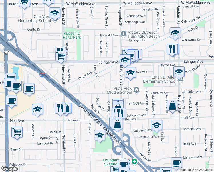 map of restaurants, bars, coffee shops, grocery stores, and more near 16212 Kipling Circle in Westminster