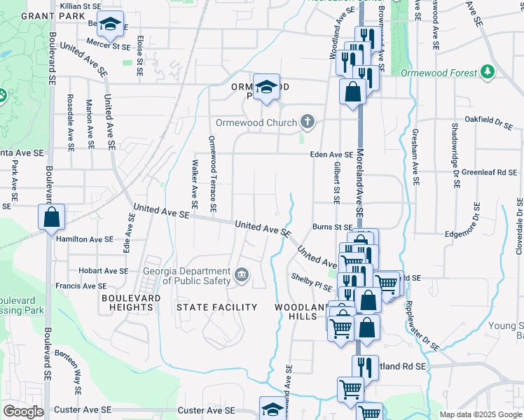 map of restaurants, bars, coffee shops, grocery stores, and more near 988 Alloway Place Southeast in Atlanta