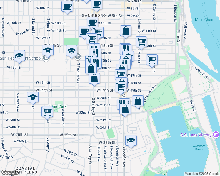 map of restaurants, bars, coffee shops, grocery stores, and more near 1838 South Grand Avenue in Los Angeles