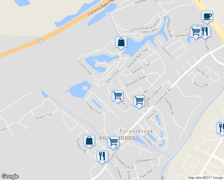 map of restaurants, bars, coffee shops, grocery stores, and more near 4230 Shipyard Walk in Myrtle Beach