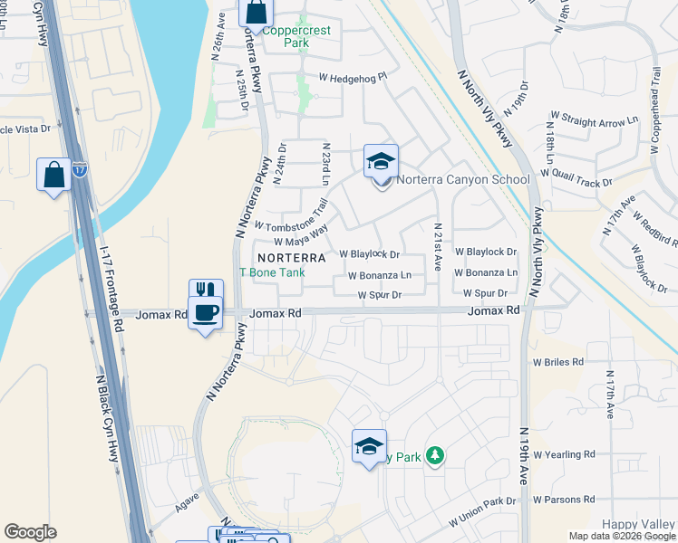 map of restaurants, bars, coffee shops, grocery stores, and more near 2308 West Bonanza Lane in Phoenix