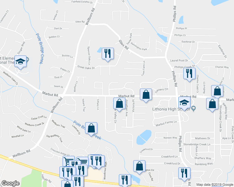 map of restaurants, bars, coffee shops, grocery stores, and more near 6101 Raintree Bend in Lithonia