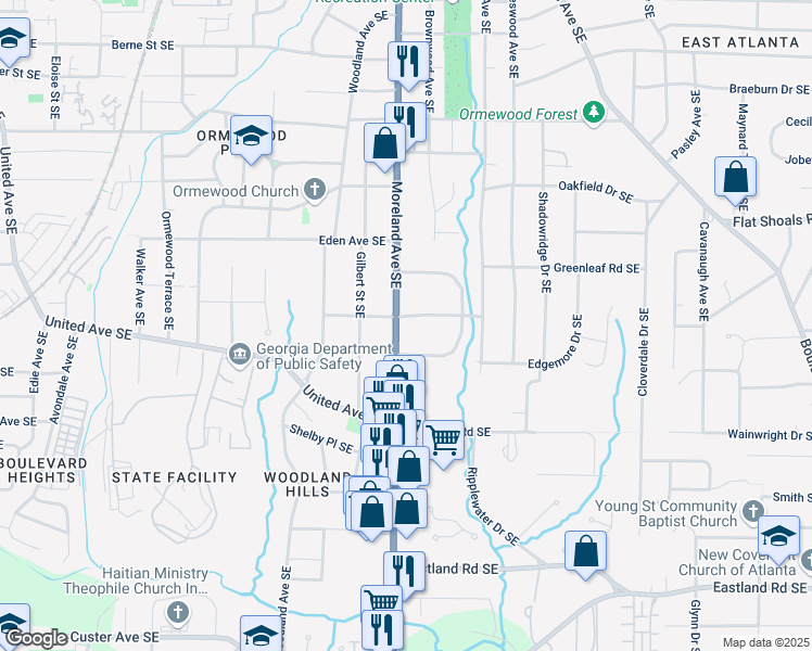 map of restaurants, bars, coffee shops, grocery stores, and more near 996 Moreland Avenue Southeast in Atlanta