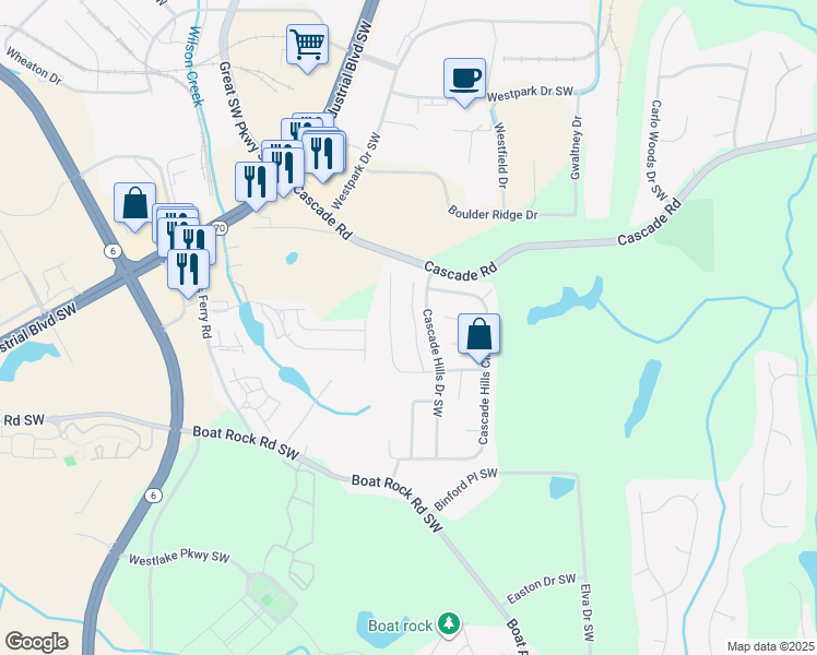 map of restaurants, bars, coffee shops, grocery stores, and more near 862 Cascade Crossing in Atlanta