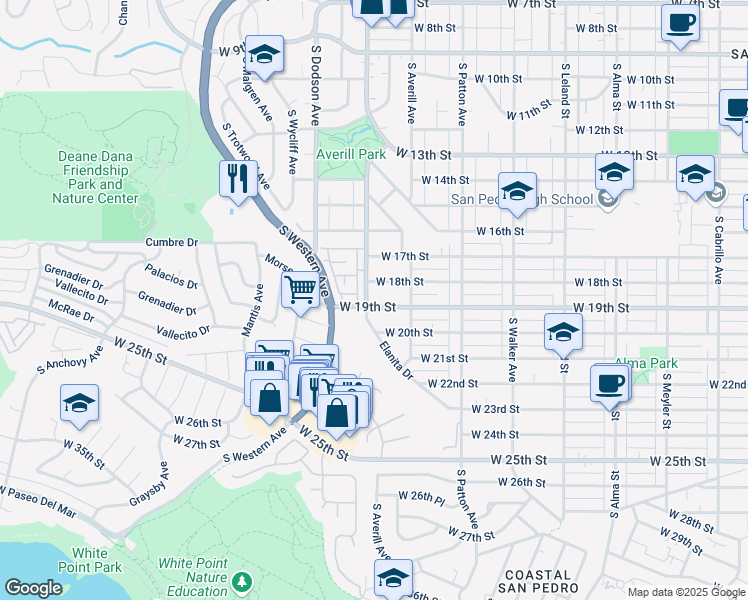 map of restaurants, bars, coffee shops, grocery stores, and more near 1481 West 18th Street in Los Angeles