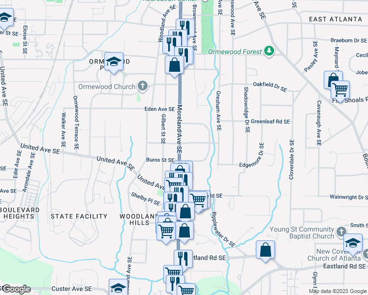 map of restaurants, bars, coffee shops, grocery stores, and more near 996 Moreland Avenue Southeast in Atlanta