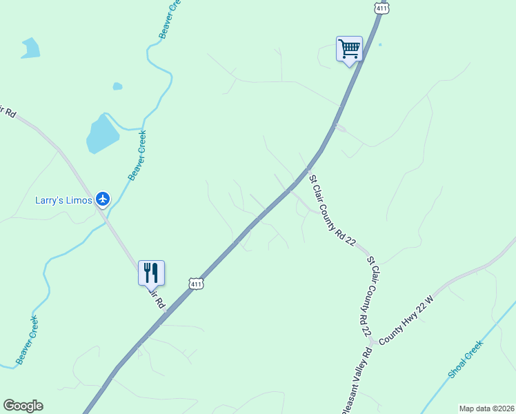 map of restaurants, bars, coffee shops, grocery stores, and more near 11520 U.S. 411 in Springville