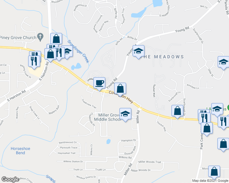 map of restaurants, bars, coffee shops, grocery stores, and more near 5656 Covington Highway in Decatur