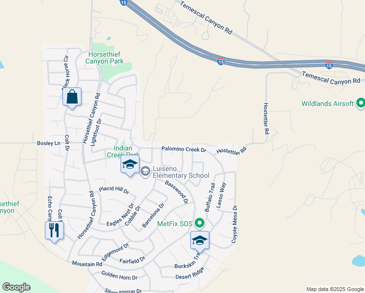 map of restaurants, bars, coffee shops, grocery stores, and more near 13708 Palomino Creek Drive in Corona