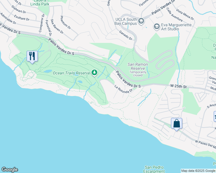 map of restaurants, bars, coffee shops, grocery stores, and more near 3200 La Rotonda Drive in Rancho Palos Verdes
