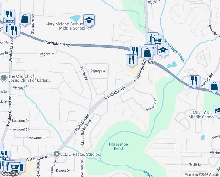 map of restaurants, bars, coffee shops, grocery stores, and more near 2145 Eagles Nest Circle in Decatur