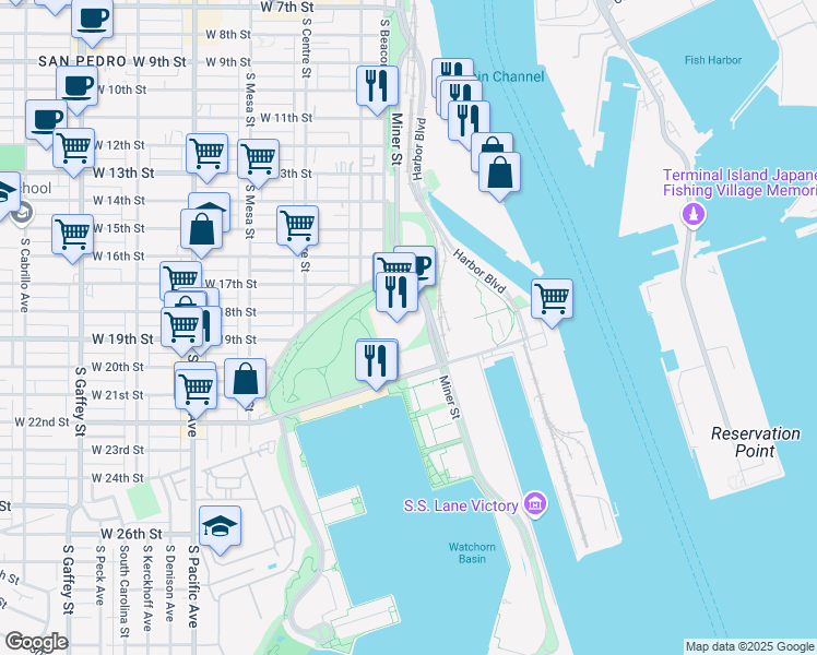 map of restaurants, bars, coffee shops, grocery stores, and more near 112 East 22nd Street in Los Angeles