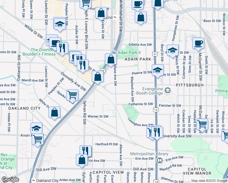 map of restaurants, bars, coffee shops, grocery stores, and more near 1007 Allene Avenue Southwest in Atlanta