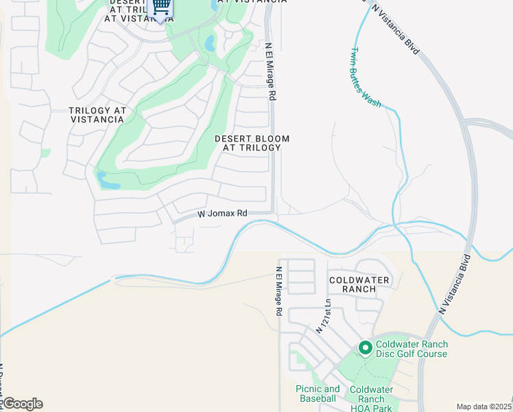 map of restaurants, bars, coffee shops, grocery stores, and more near 12397 West Maya Way in Peoria
