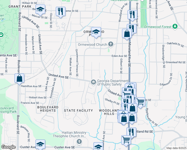 map of restaurants, bars, coffee shops, grocery stores, and more near 988 Alloway Place Southeast in Atlanta