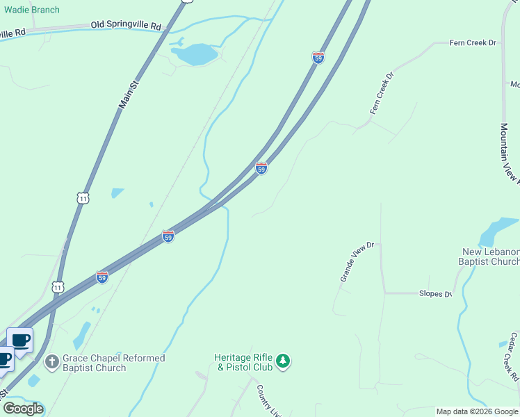 map of restaurants, bars, coffee shops, grocery stores, and more near 471 Fern Creek Drive in Springville