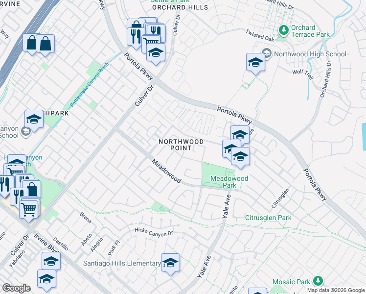 map of restaurants, bars, coffee shops, grocery stores, and more near in Irvine