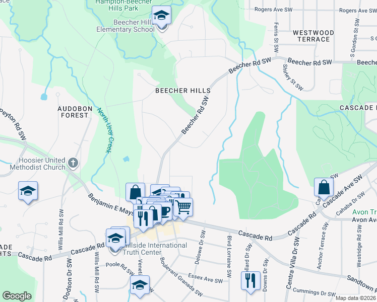 map of restaurants, bars, coffee shops, grocery stores, and more near 2248 Highview Road Southwest in Atlanta