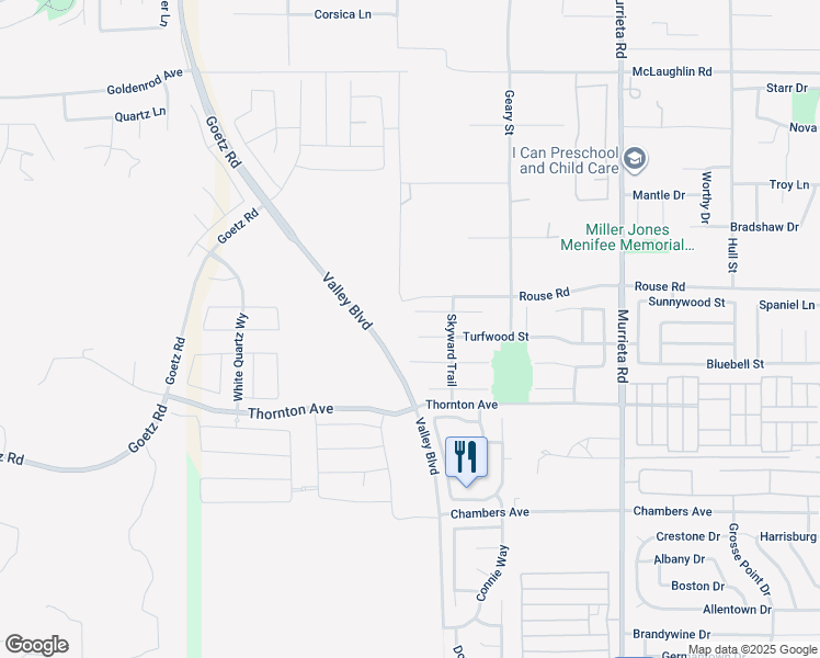 map of restaurants, bars, coffee shops, grocery stores, and more near 25540 Turfwood Street in Menifee