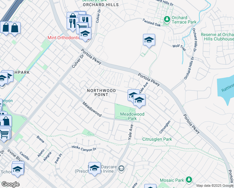 map of restaurants, bars, coffee shops, grocery stores, and more near 125 Straw Flower in Irvine