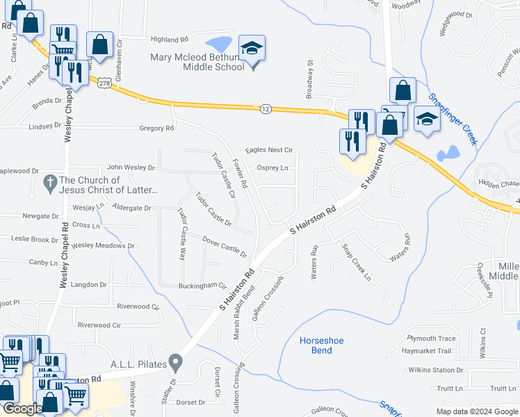 map of restaurants, bars, coffee shops, grocery stores, and more near 2311 Eagles Nest Circle in Decatur
