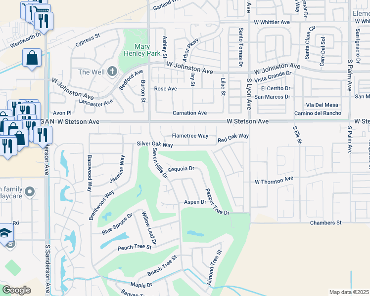map of restaurants, bars, coffee shops, grocery stores, and more near 1915 Silver Oak Way in Hemet